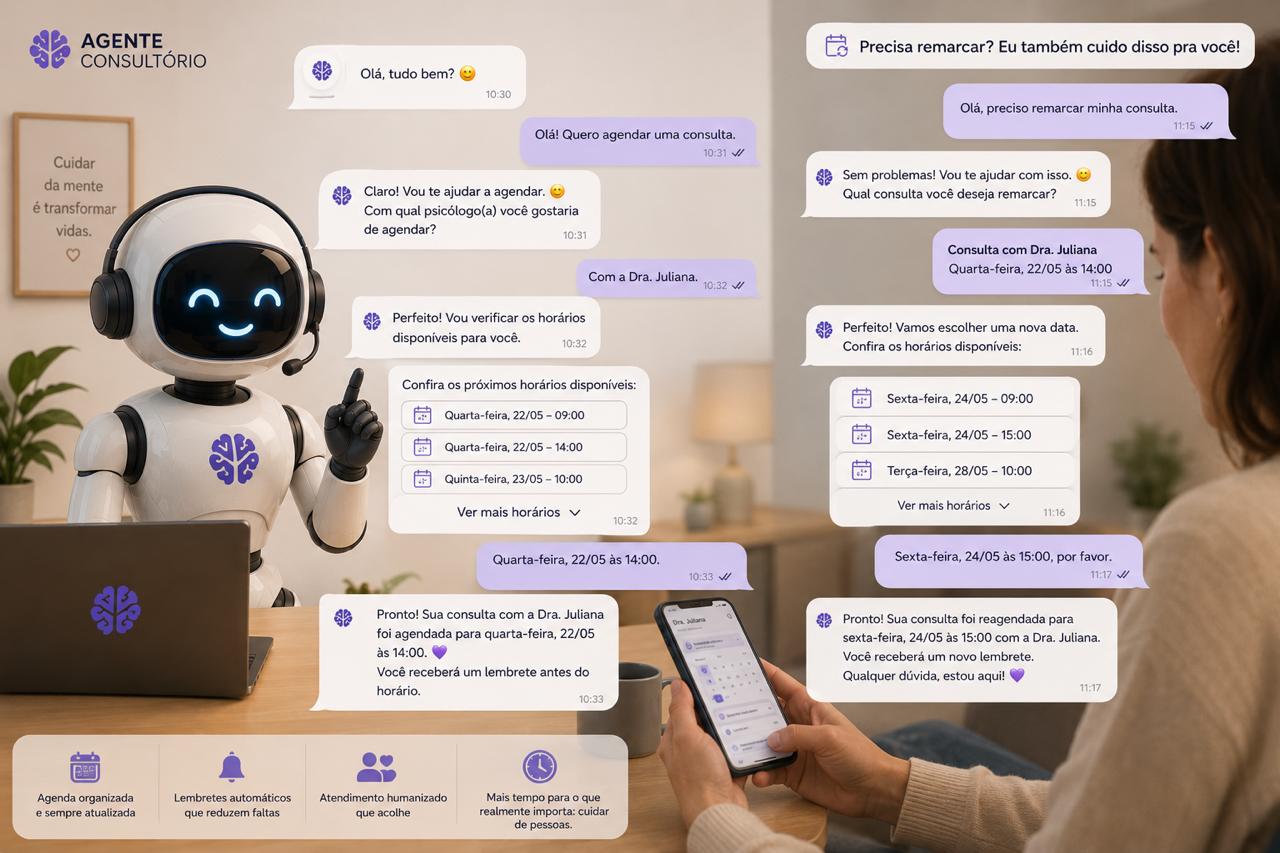 Agente Consultório atendendo pacientes no WhatsApp